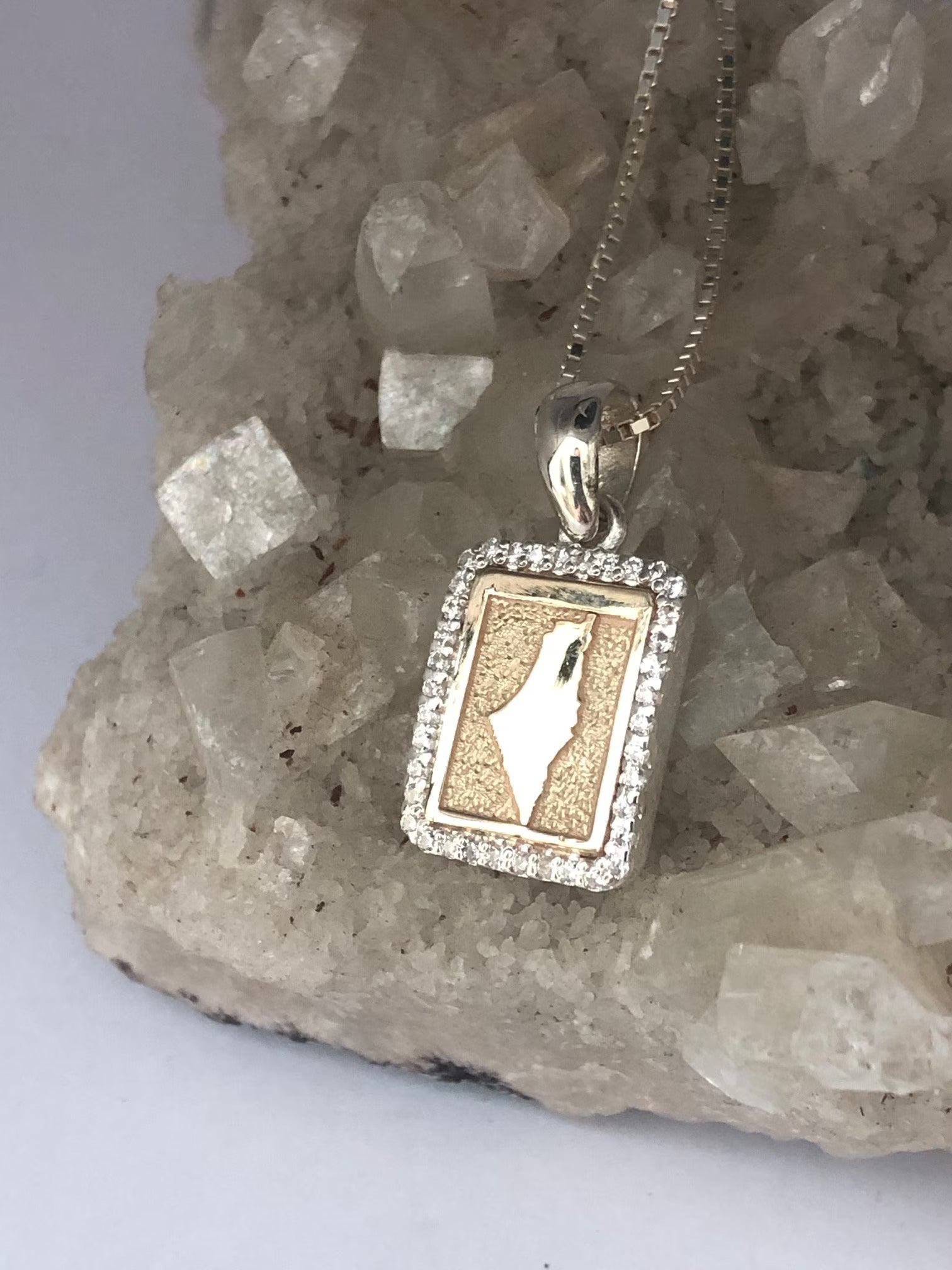 9K Gold & Sterling Silver Map of Israel Pendant with White CZ - Land of Israel Jewelry | Bar Mitzvah Gift | Father's Gift | Mother's Gift