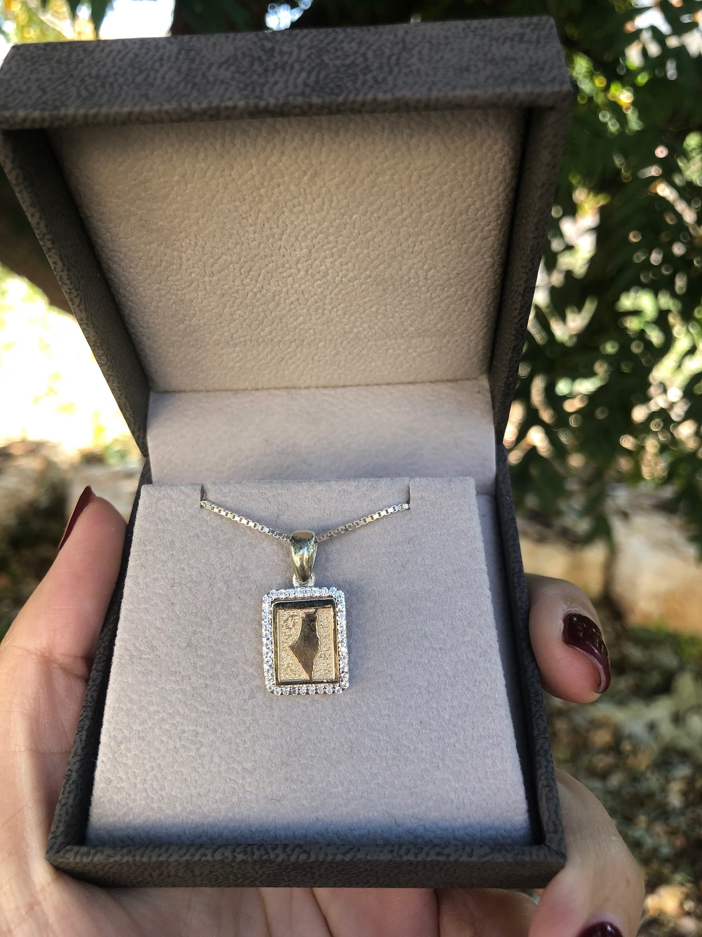 9K Gold & Sterling Silver Map of Israel Pendant with White CZ - Land of Israel Jewelry | Bar Mitzvah Gift | Father's Gift | Mother's Gift