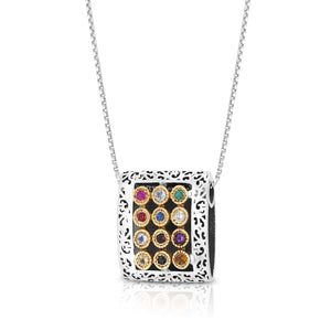 925 Sterling Silver & 9K Gold Hoshen "Twelve Tribes" Pendant with Priestly Blessing and Filigree Pattern