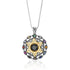 925 Sterling Silver & 9K Gold Circular Star of David & Evil Eye Pendant