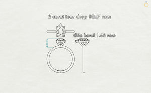 Pear cut moissanite engagement ring, 10x7mm tear drop 2ct, White gold 14K