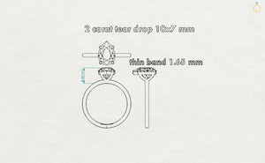 Pear cut moissanite engagement ring, 10x7mm tear drop 2ct, rose gold 14K