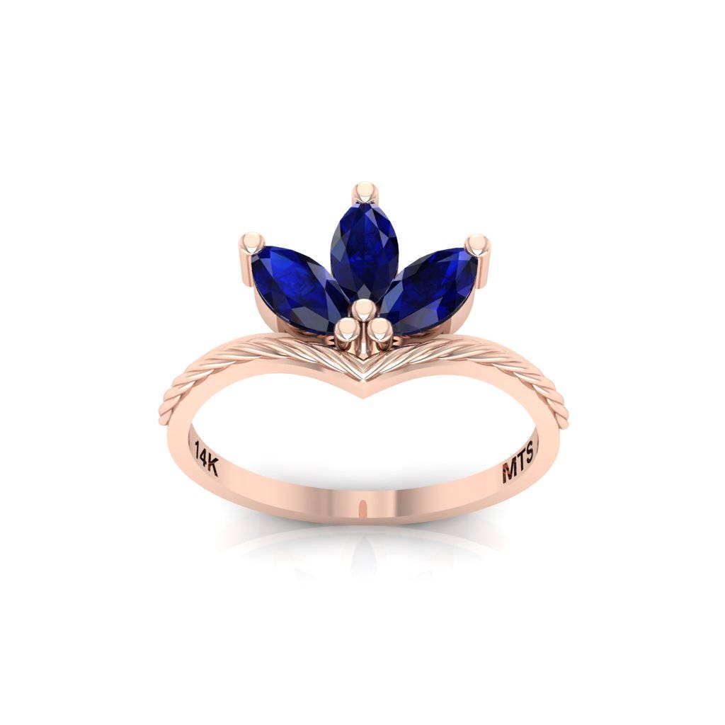 Chevron V 7, Leaves Side Band, sapphire marquis engagement ring, marquise wedding band, ring Curve Crown, Gifts for her