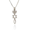 Load image into Gallery viewer, Hebrew Pendant: Sterling Silver Jewish Menorah &amp; Star of David Necklace, Christian Fish Messianic Necklace - Anniversary Jewelry for Women
