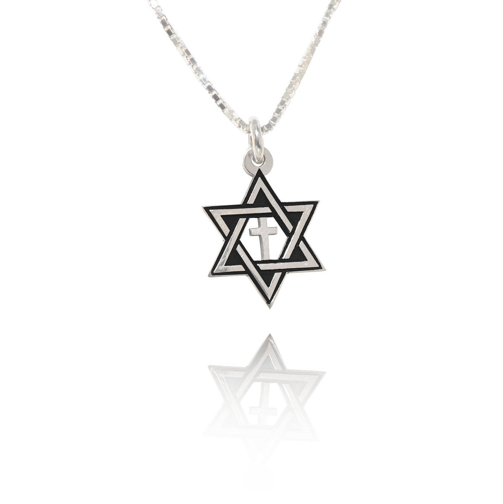 Star of David with Cross Necklace - Sterling Silver Hebrew Jewish & Christian Pendant Necklace - Jerusalem Cross Pendant - Gift for Men
