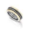 Load image into Gallery viewer, Spinning Ring 925 Sterling Silver with 9K Gold and Black zircon stones- from Israel