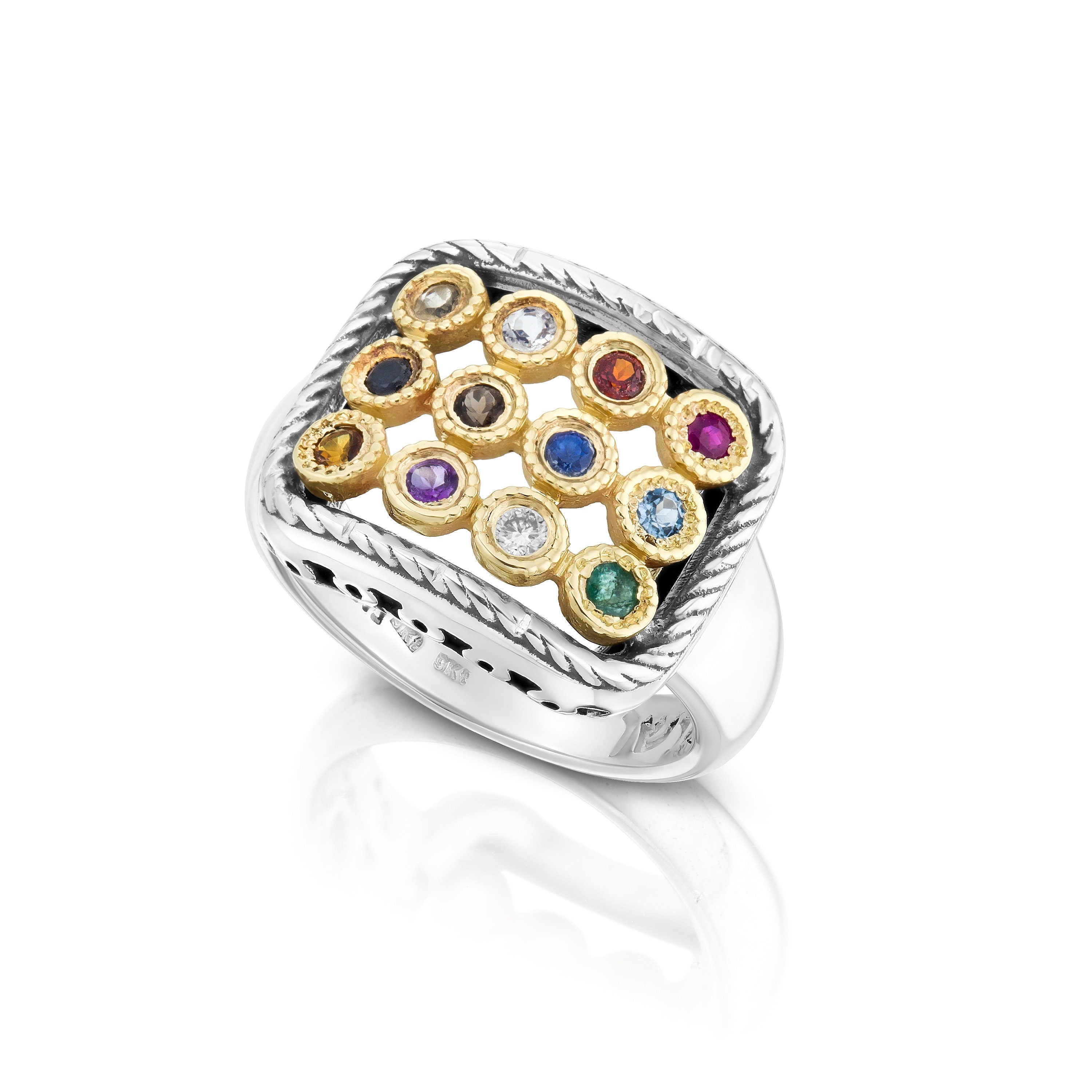 Hoshen Breastplate Ring in Silver and Gold - Jewish Jewelry for Women, 50th Birthday Gift for Her - Direct Connection with the Creator
